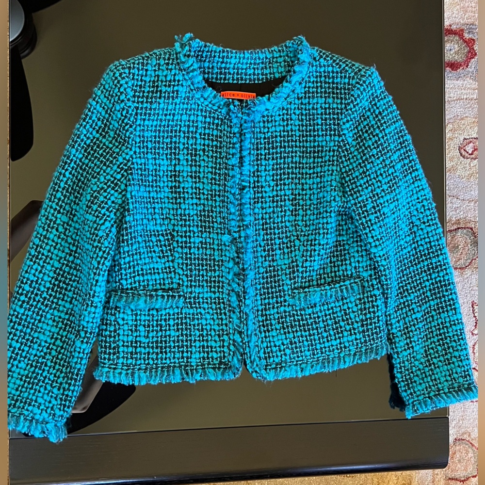 Alice + Olivia Blue Tweed Blazer Jacket